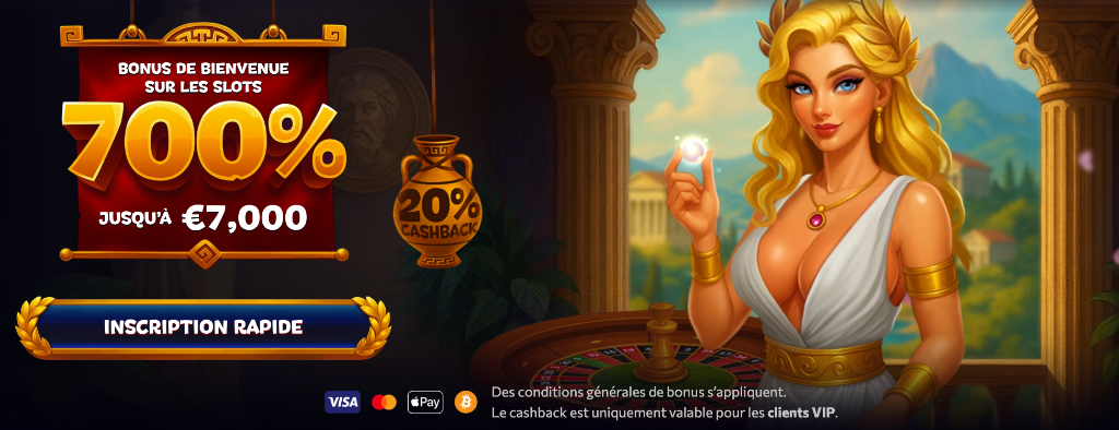 Bonus de bienvenue 700% jusqu'à 7 000 € + 20% cashback VIP