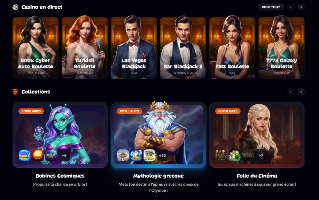 Casino en direct : roulette, blackjack, baccarat avec croupiers réels — Collections populaires de machines à sous